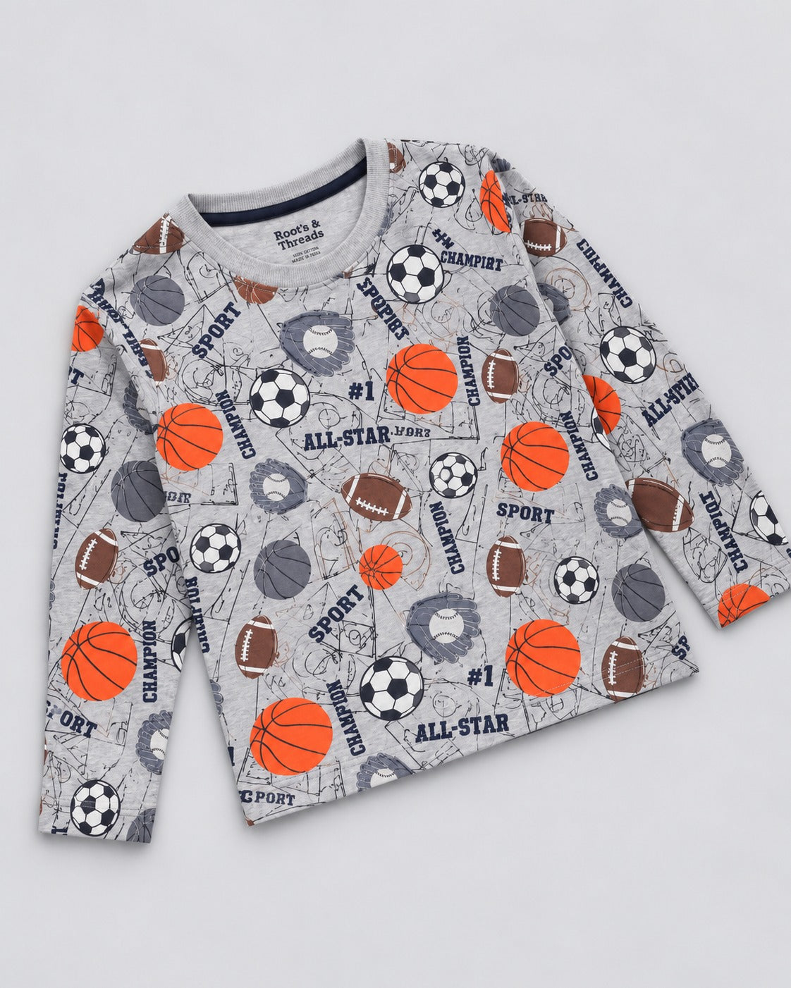 Boys’ Grey Roots & Threads All-Star Sports Print Long-Sleeve T-Shirt