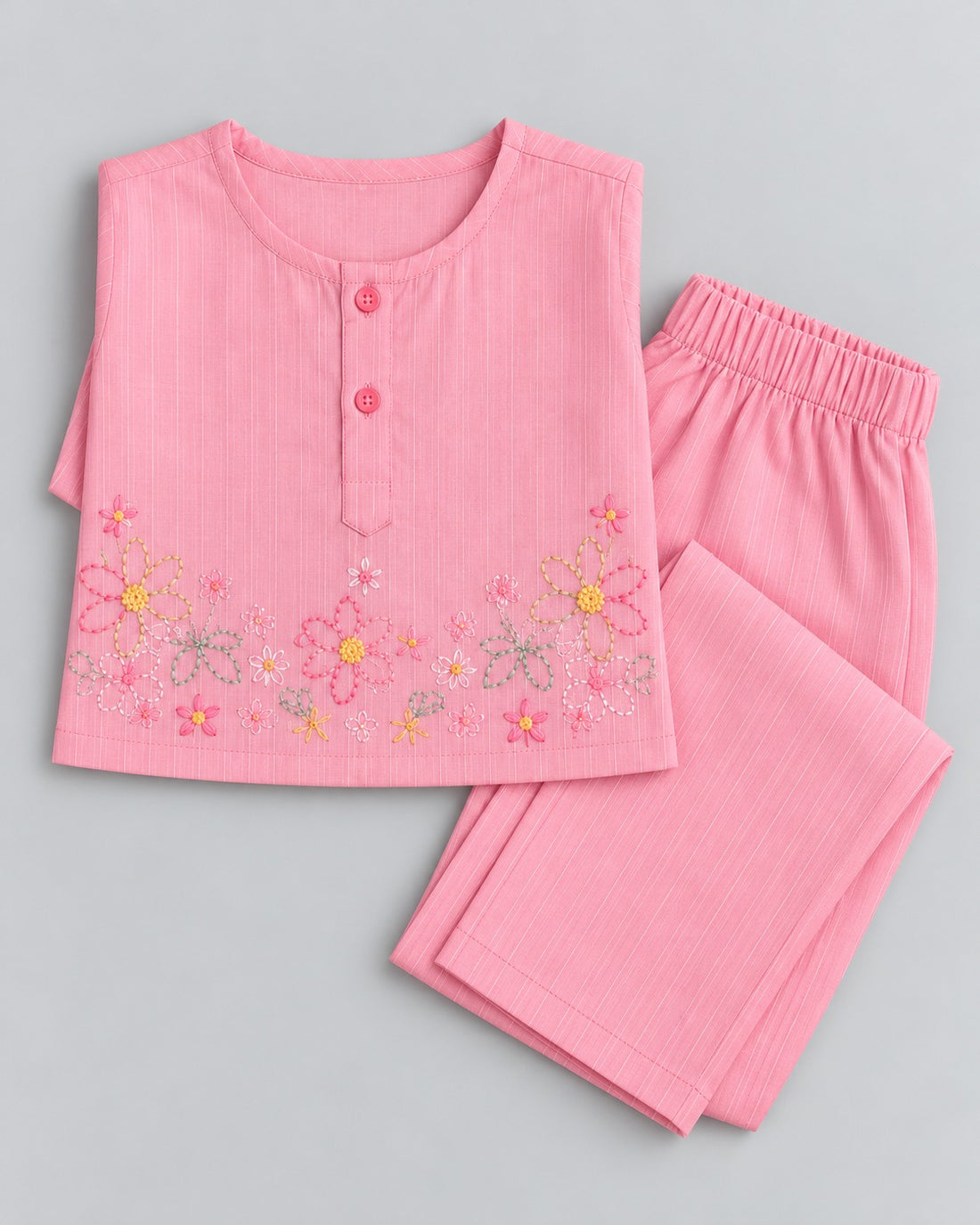 Girls’ Pink Floral Embroidered Co-Ord Set – Top & Trousers
