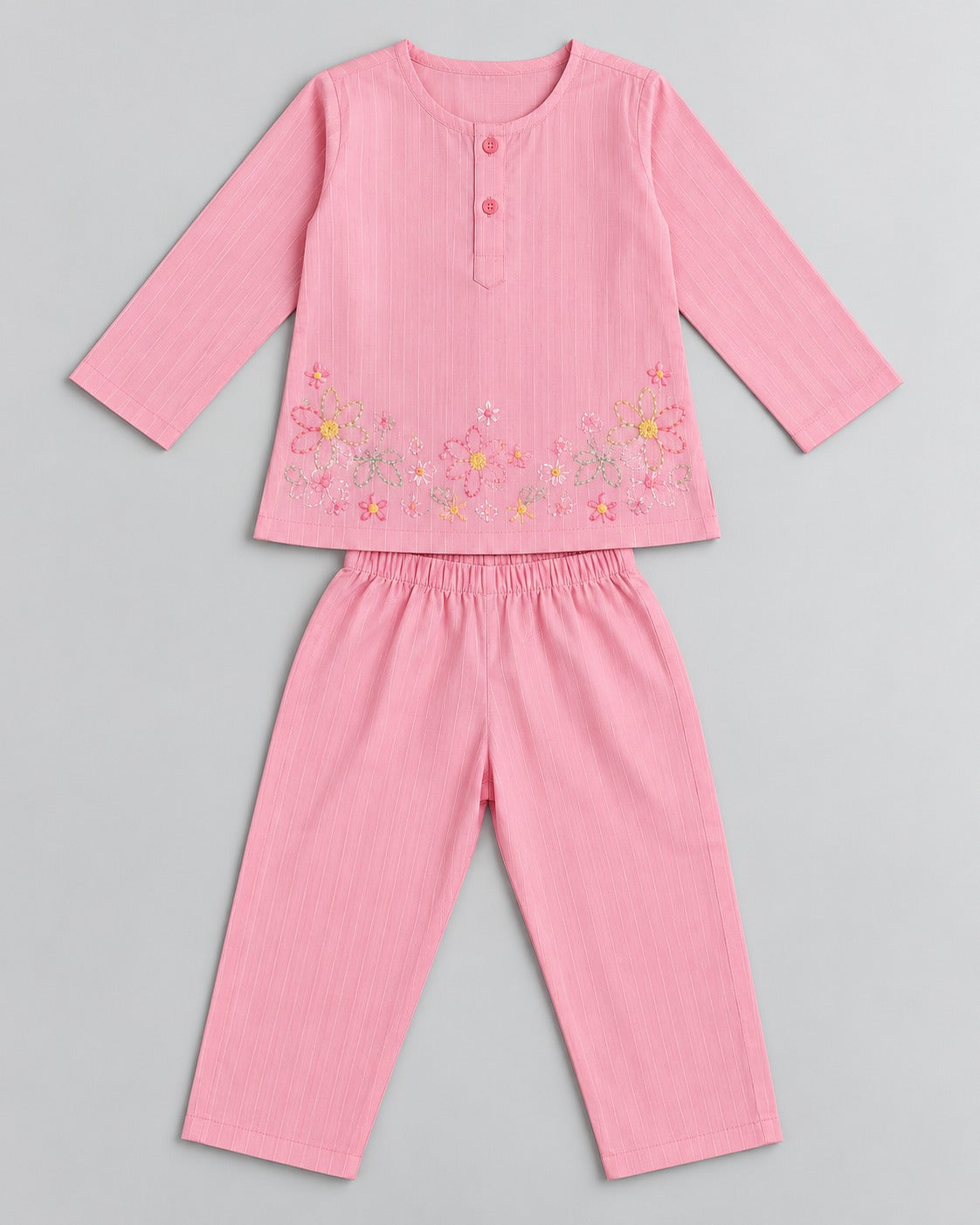 Girls’ Pink Floral Embroidered Co-Ord Set – Top & Trousers