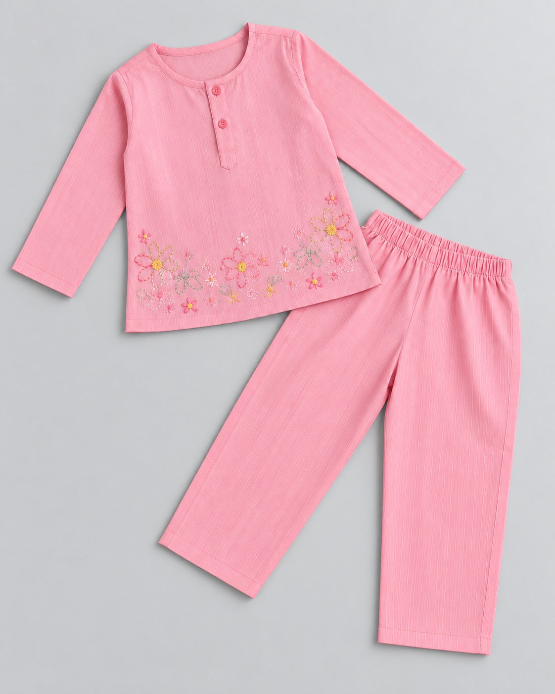Girls’ Pink Floral Embroidered Co-Ord Set – Top & Trousers