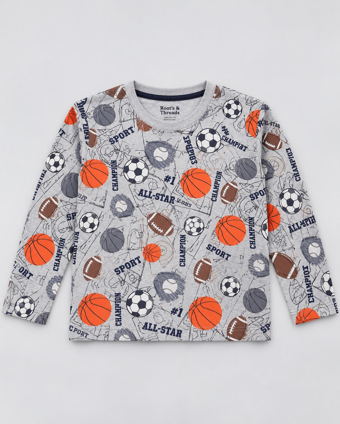 Boys’ Grey Roots & Threads All-Star Sports Print Long-Sleeve T-Shirt