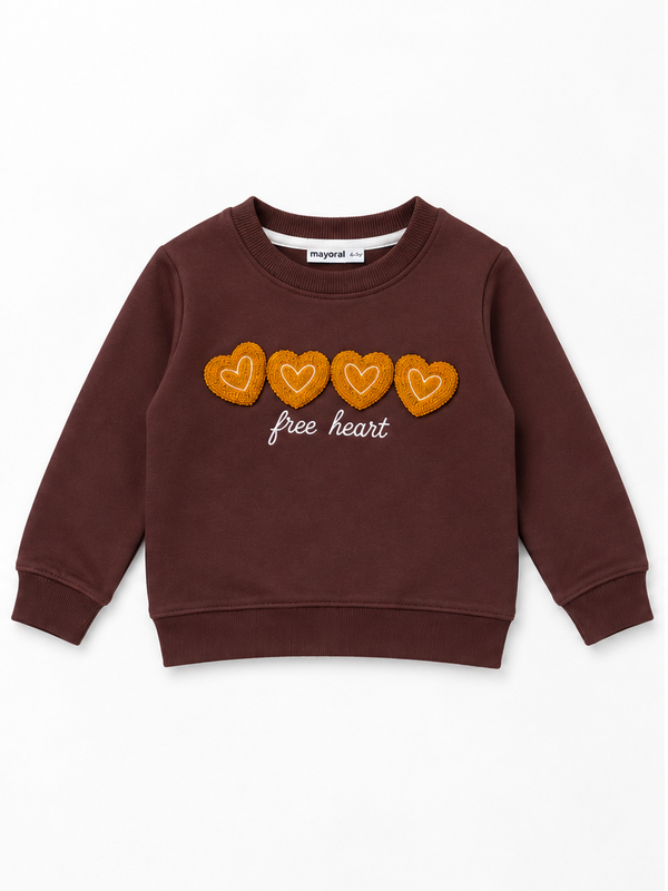 Girls’ Chocolate Brown Free Heart Appliqué Sweatshirt